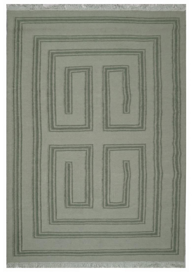Saffron Rugs Flat Woven Sage Green Geometric Contemporary Rectangular Wool Area Rug - Indya