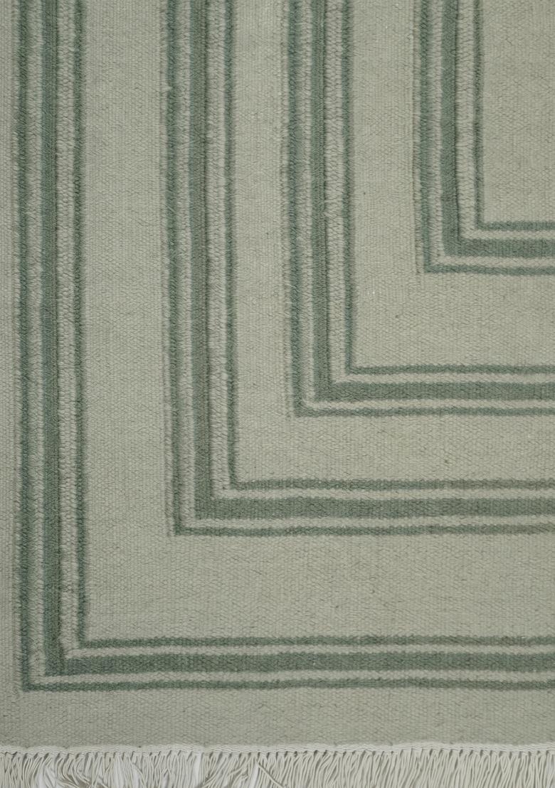 Saffron Rugs Flat Woven Sage Green Geometric Contemporary Rectangular Wool Area Rug - Indya