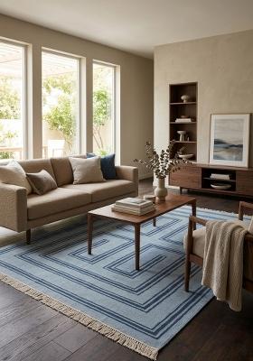Saffron Rugs Flat Woven Light Blue Geometric Contemporary Rectangular Wool Area Rug