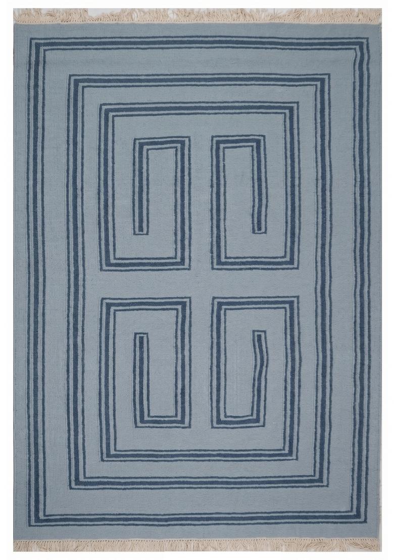 Saffron Rugs Flat Woven Light Blue Geometric Contemporary Rectangular Wool Area Rug - Indya