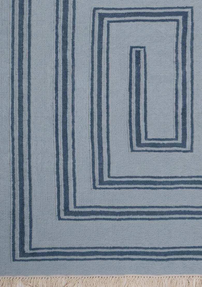 Saffron Rugs Flat Woven Light Blue Geometric Contemporary Rectangular Wool Area Rug - Indya