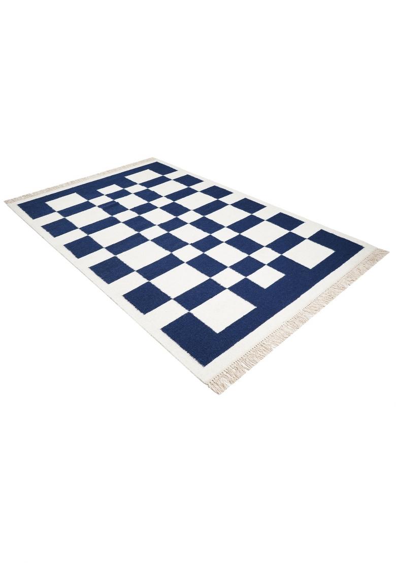 Saffron Rugs Flat Woven Navy Blue Checkered Contemporary Rectangular Wool Area Rug - Indya