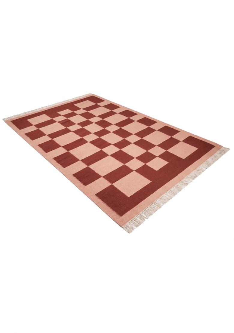 Saffron Rugs Flat Woven Rust And Pink Checkered Contemporary Rectangular Wool Area Rug - Indya