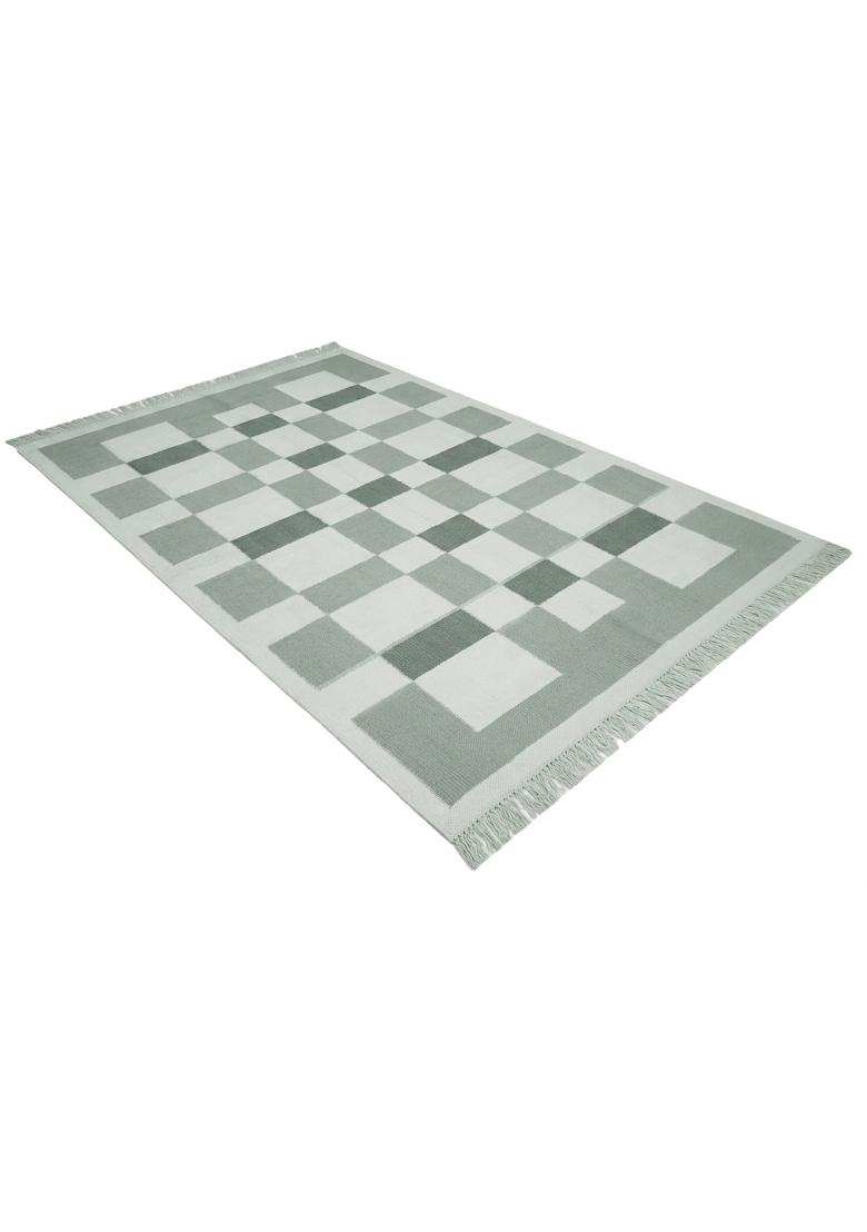 Saffron Rugs Flat Woven Sage Green Checkered Contemporary Rectangular Wool Area Rug - Indya