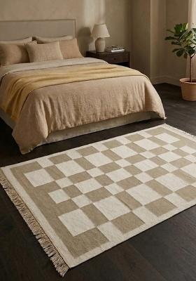 Saffron Rugs Flat Woven Beige Checkered Contemporary Rectangular Wool Area Rug