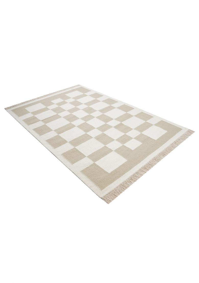 Saffron Rugs Flat Woven Beige Checkered Contemporary Rectangular Wool Area Rug - Indya