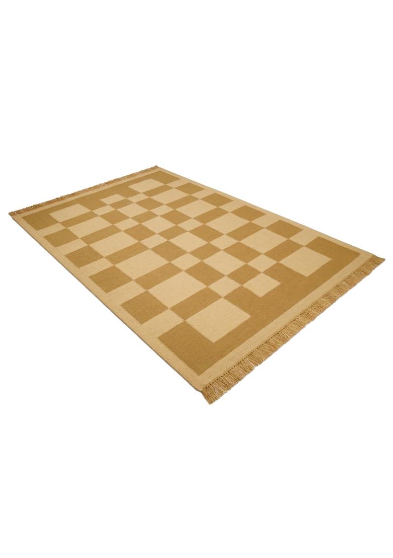 Saffron Rugs Flat Woven Mustard Gold Checkered Contemporary Rectangular Wool Area Rug - Indya