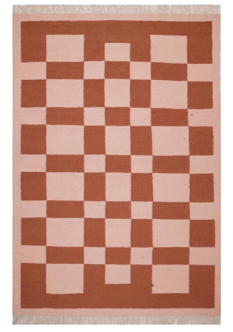 Saffron Rugs Flat Woven Terracotta Pink Checkered Contemporary Rectangular Wool Area Rug - Indya