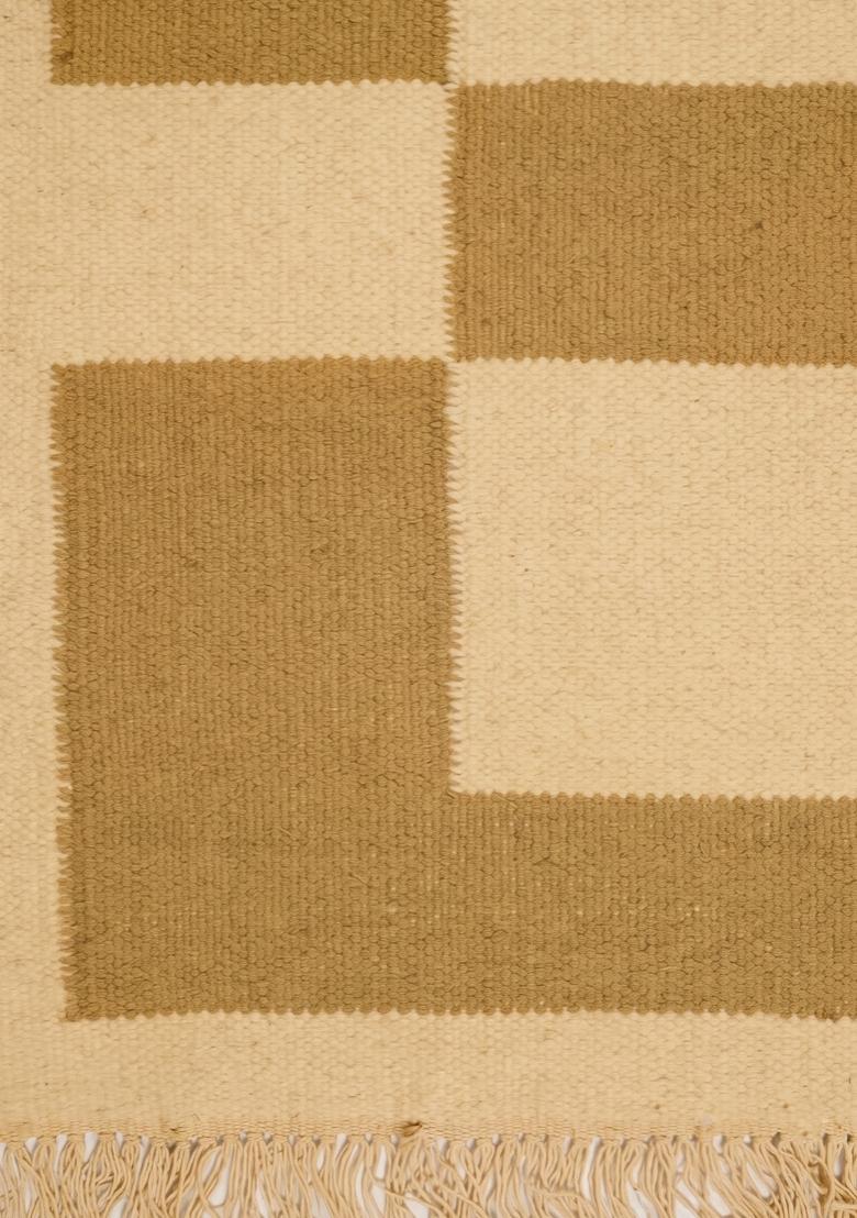 Saffron Rugs Flat Woven Mustard Beige Checkered Contemporary Rectangular Wool Area Rug - Indya