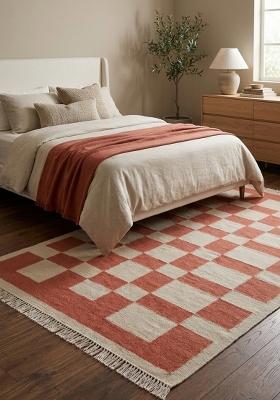 Saffron Rugs Flat Woven Terracotta Checkered Contemporary Rectangular Wool Area Rug
