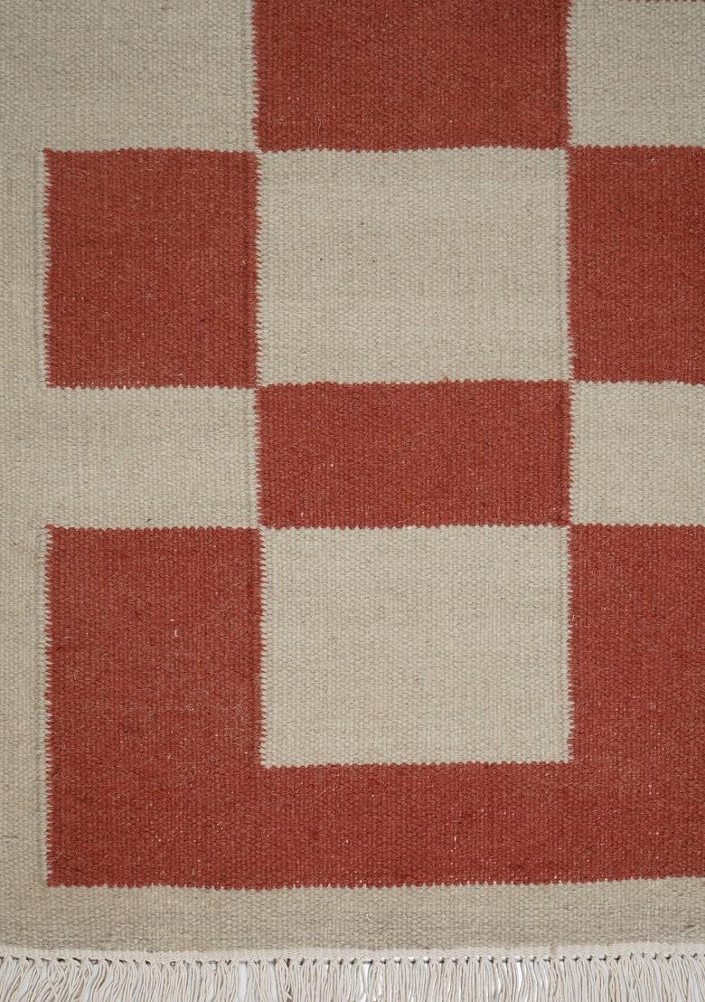 Saffron Rugs Flat Woven Terracotta Checkered Contemporary Rectangular Wool Area Rug - Indya