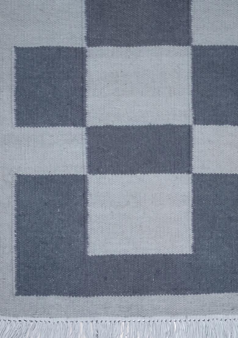 Saffron Rugs Flat Woven Blue Grey Checkered Contemporary Rectangular Wool Area Rug - Indya
