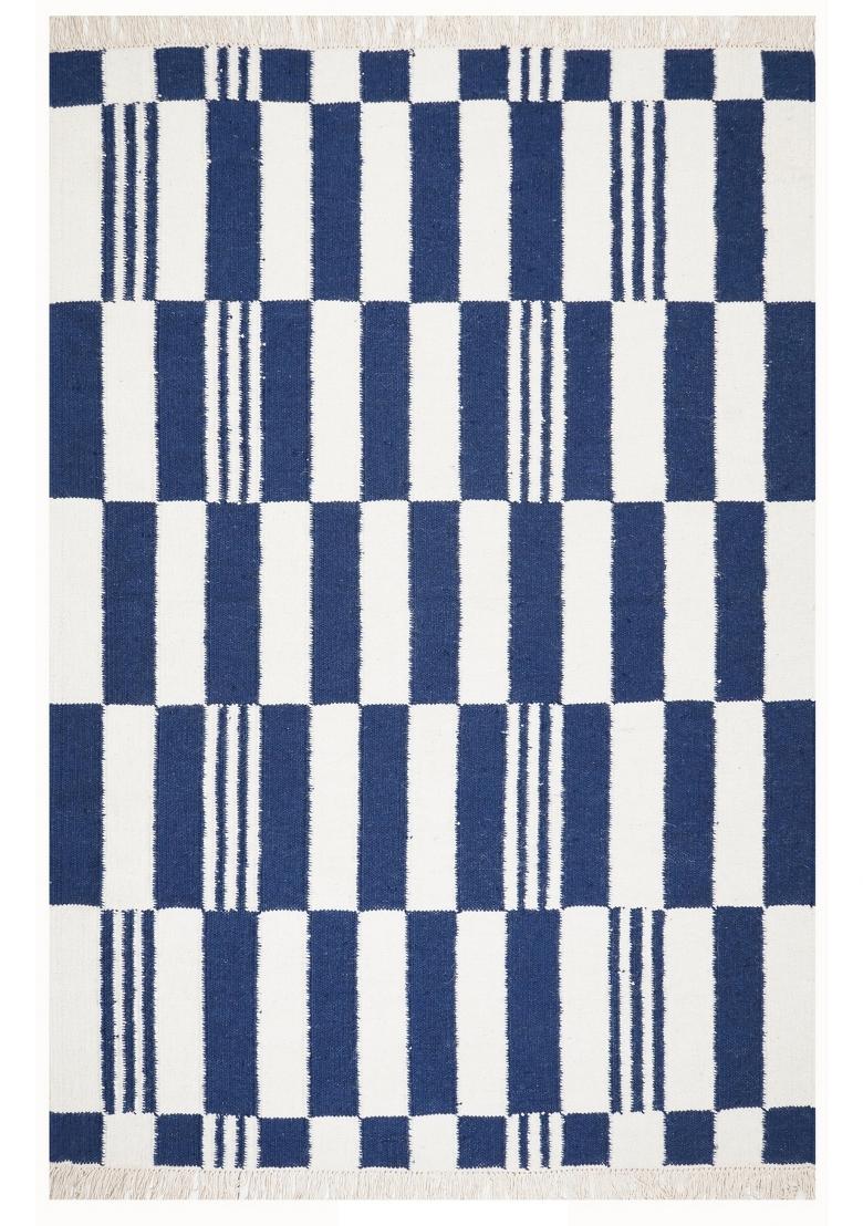 Saffron Rugs Flat Woven Navy Blue Checkered Contemporary Rectangular Wool Area Rug - Indya
