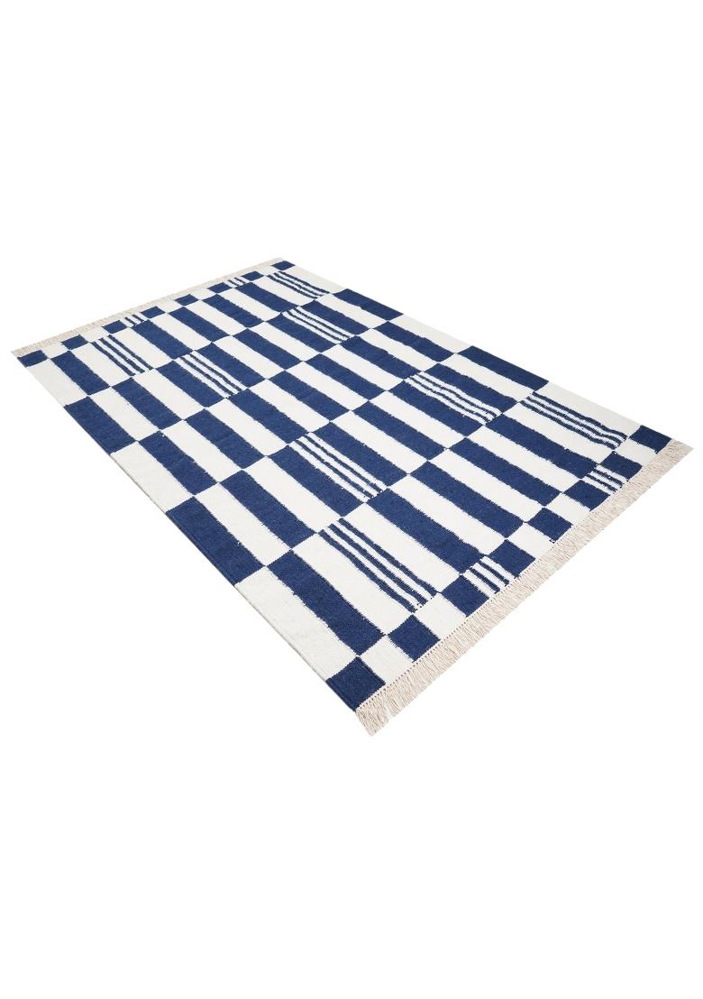 Saffron Rugs Flat Woven Navy Blue Checkered Contemporary Rectangular Wool Area Rug - Indya
