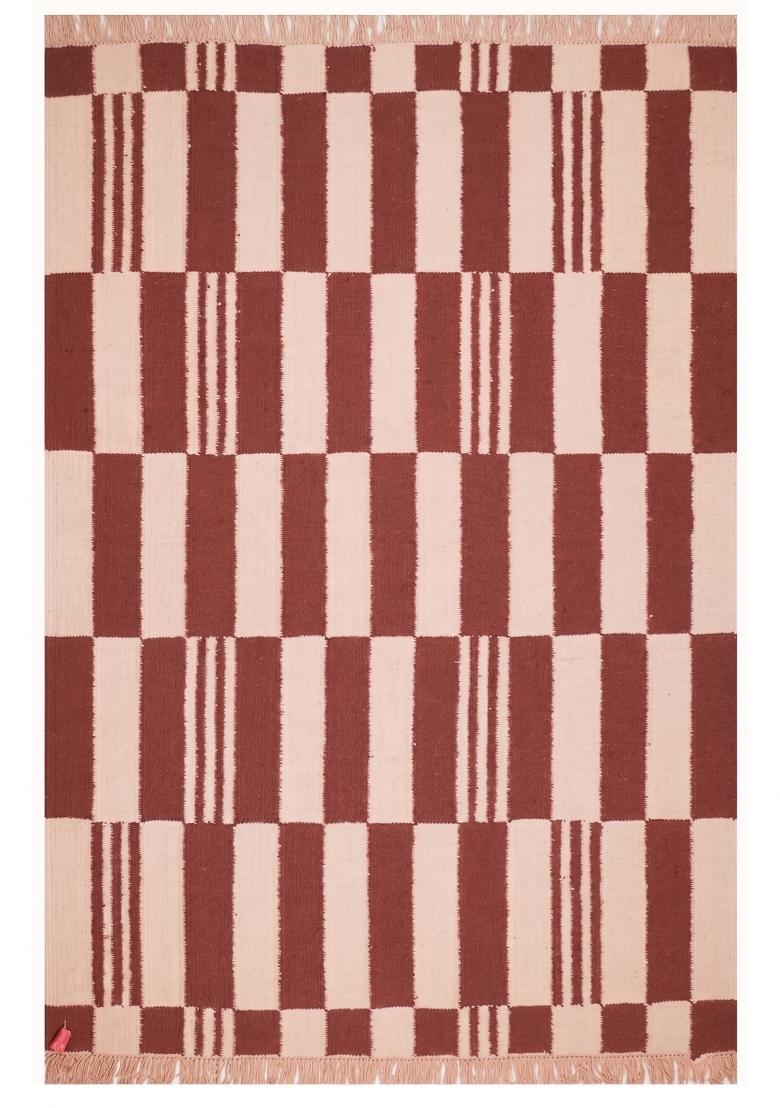 Saffron Rugs Flat Woven Rust Brown Checkered Contemporary Rectangular Wool Area Rug - Indya
