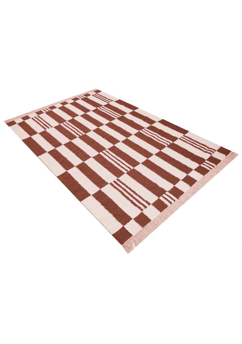 Saffron Rugs Flat Woven Rust Brown Checkered Contemporary Rectangular Wool Area Rug - Indya
