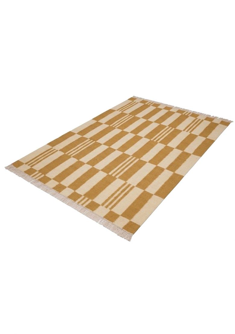 Saffron Rugs Flat Woven Mustard Yellow Checkered Contemporary Rectangular Wool Area Rug - Indya