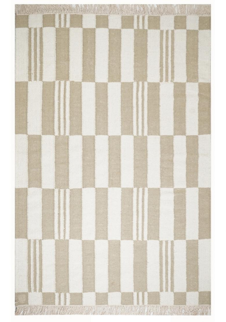 Saffron Rugs Flat Woven Beige Checkered Scandinavian Rectangular Wool Area Rug - Indya