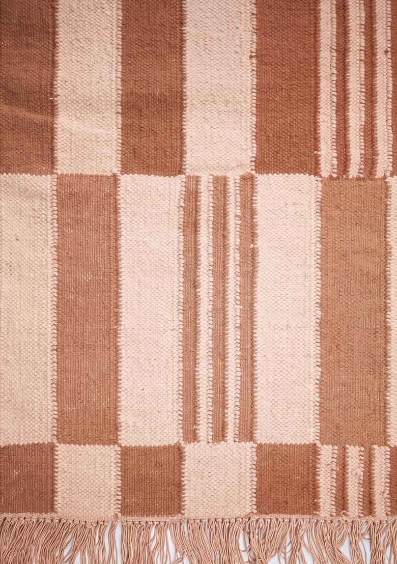 Saffron Rugs Flat Woven Brown Checkered Scandinavian Rectangular Wool Area Rug - Indya