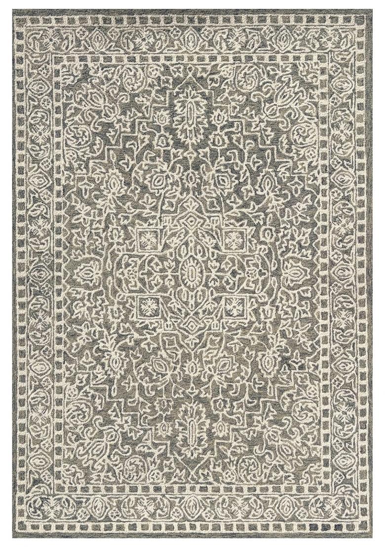 Saffron Rugs Hand Tufted Grey Floral Classic Rectangular Wool Area Rug - Indya