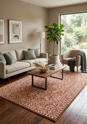 Saffron Rugs Hand Tufted Terracotta Brown Floral Classic Rectangular Wool Area Rug