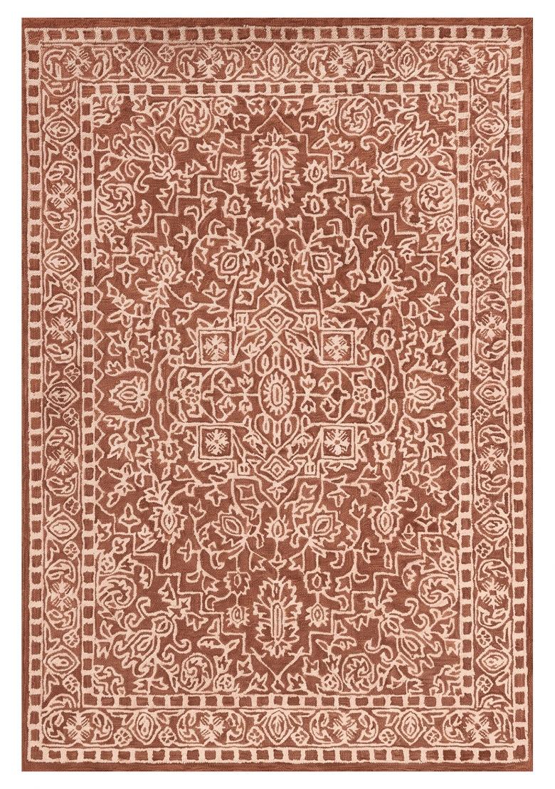 Saffron Rugs Hand Tufted Terracotta Brown Floral Classic Rectangular Wool Area Rug - Indya