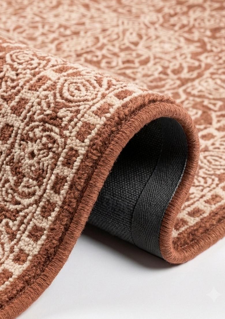 Saffron Rugs Hand Tufted Terracotta Brown Floral Classic Rectangular Wool Area Rug - Indya