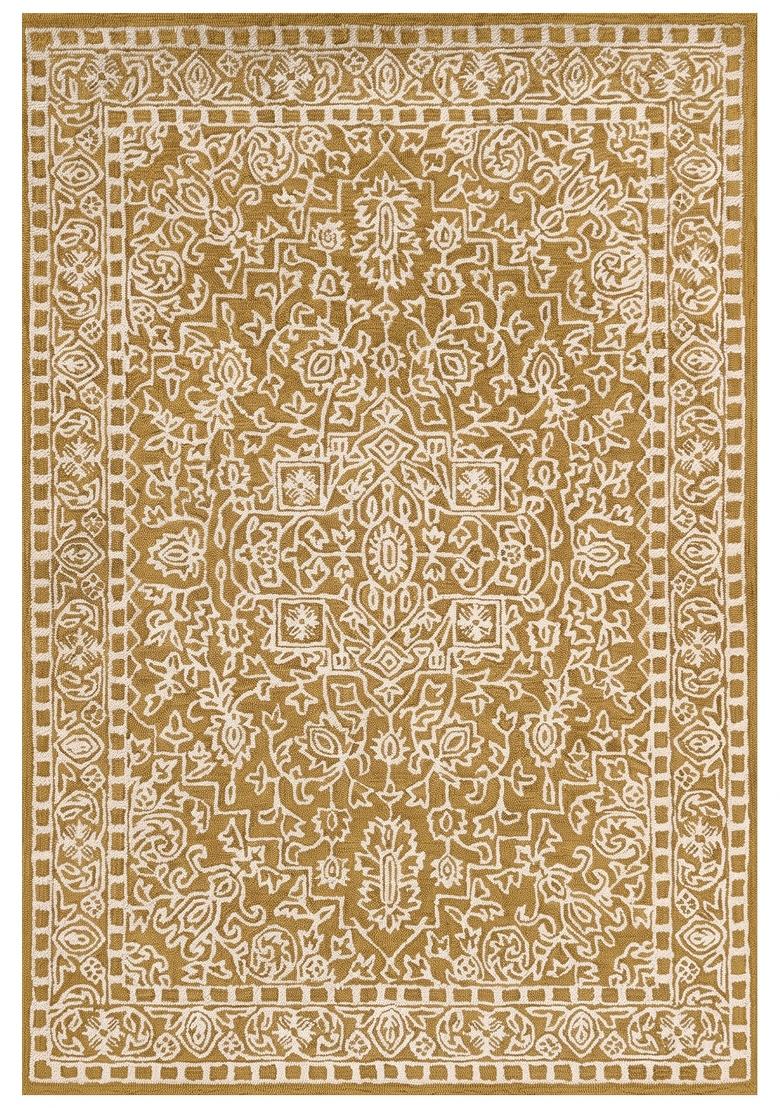 Saffron Rugs Hand Tufted Golden Mustard Floral Classic Rectangular Wool Area Rug - Indya