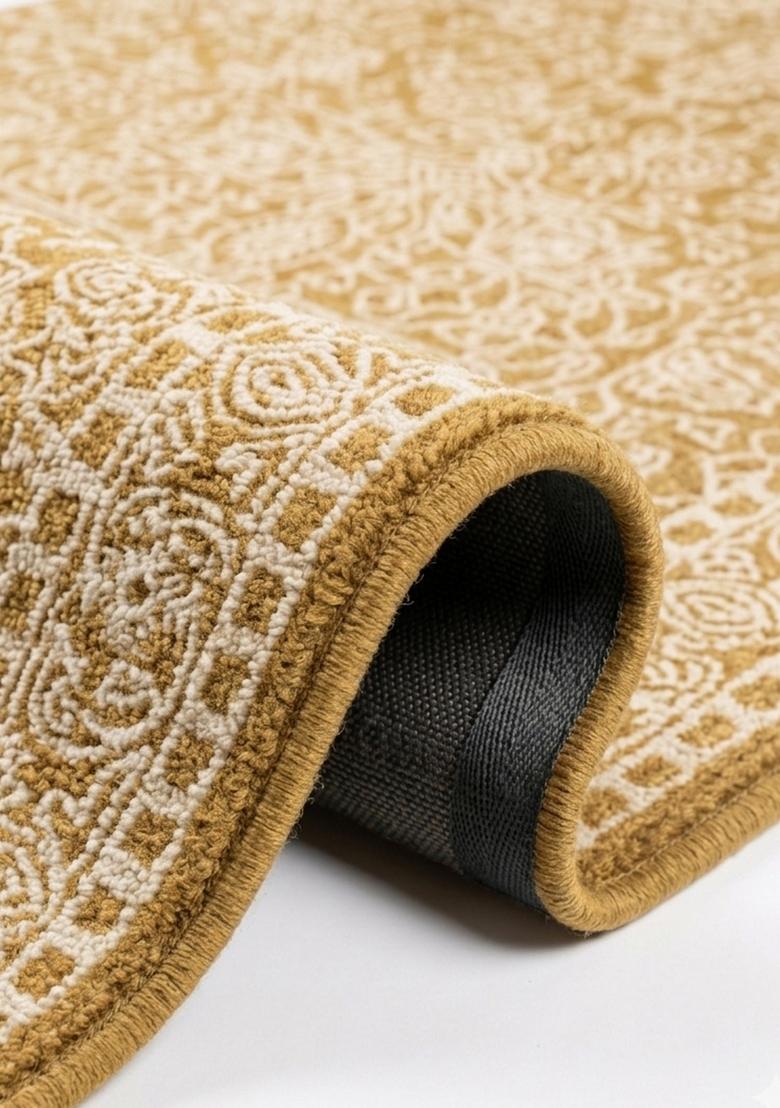 Saffron Rugs Hand Tufted Golden Mustard Floral Classic Rectangular Wool Area Rug - Indya
