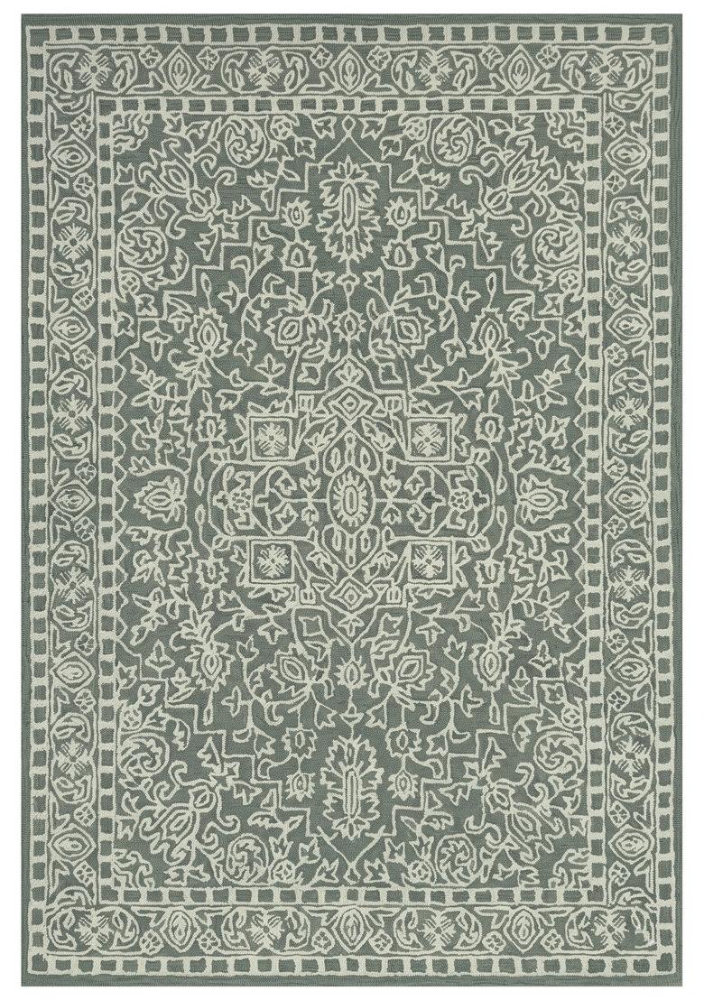 Saffron Rugs Hand Tufted Slate Grey Floral Classic Rectangular Wool Area Rug - Indya