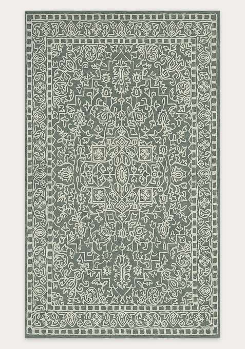 100% Wool Handmade Slate Grey Rug | Classic Floral Carpet With Cotton Backing For Living Room