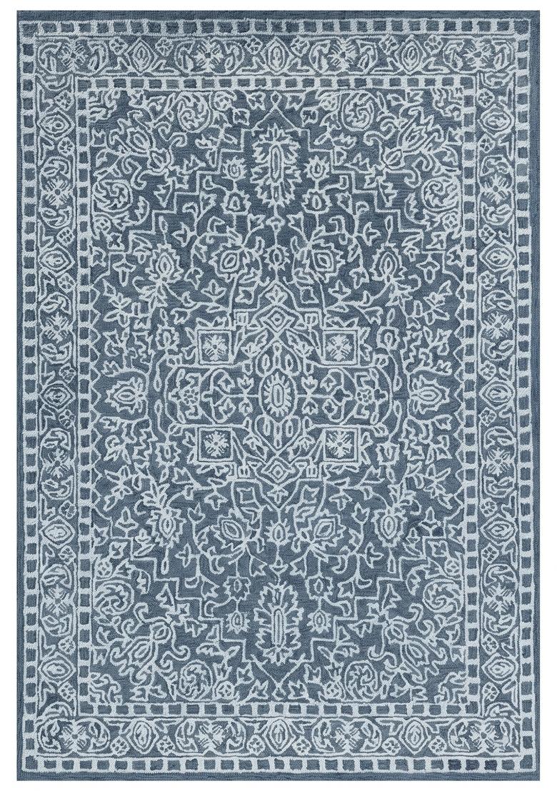 Saffron Rugs Hand Tufted Steel Blue Floral Classic Rectangular Wool Area Rug - Indya