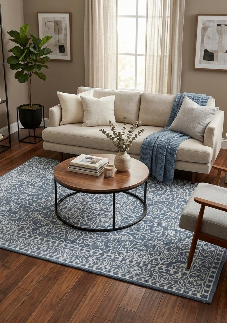 Saffron Rugs Hand Tufted Steel Blue Floral Classic Rectangular Wool Area Rug - Indya
