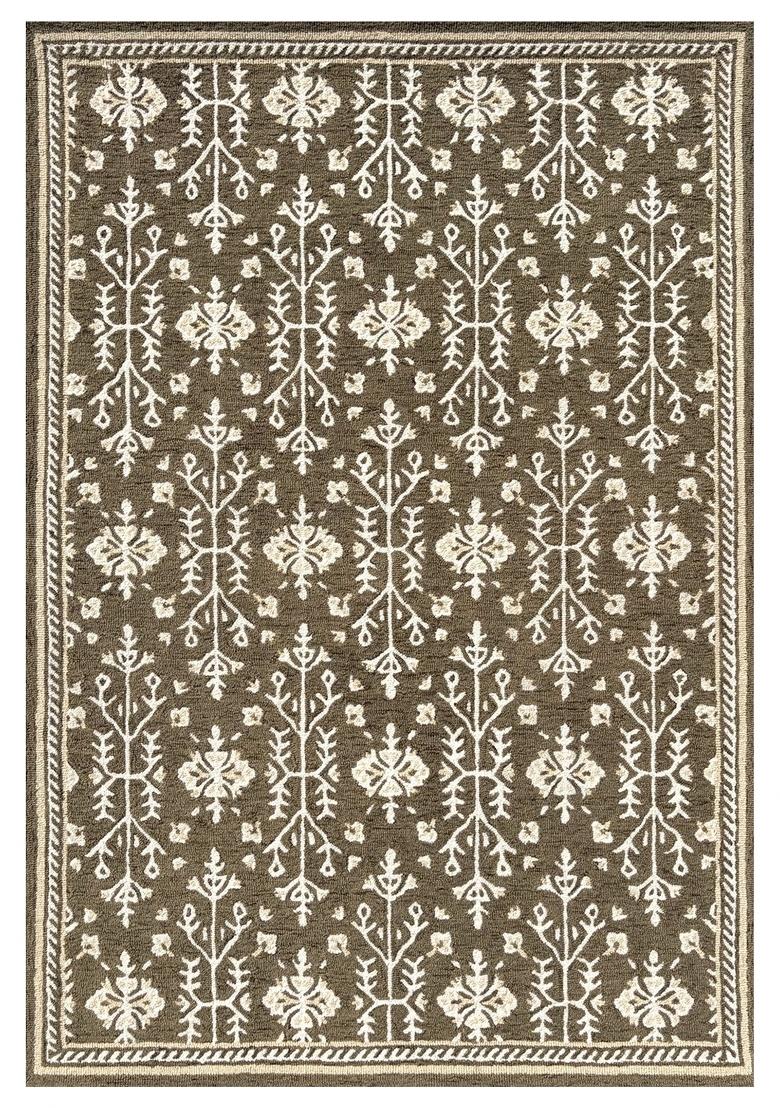 Saffron Rugs Hand Tufted Taupe Brown Floral Classic Rectangular Wool Area Rug - Indya