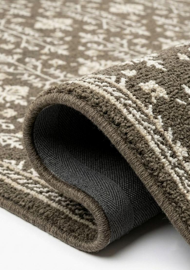 Saffron Rugs Hand Tufted Taupe Brown Floral Classic Rectangular Wool Area Rug - Indya