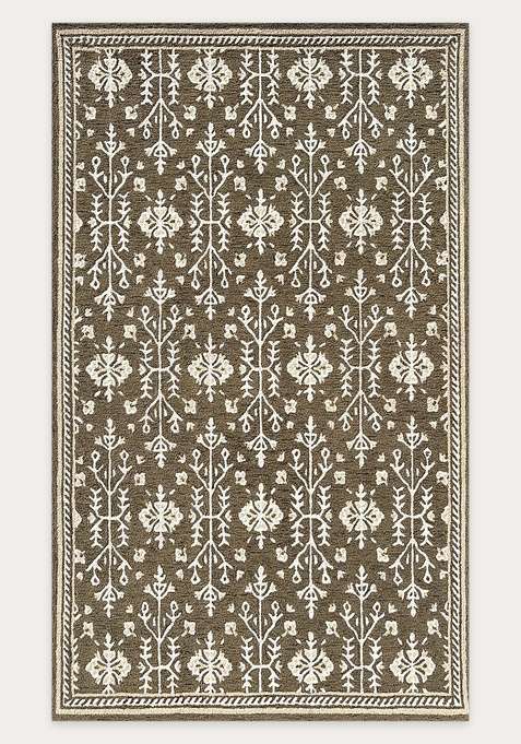100% Wool Handmade Taupe Brown Rug | Classic Floral Carpet With Cotton Backing For Living Room