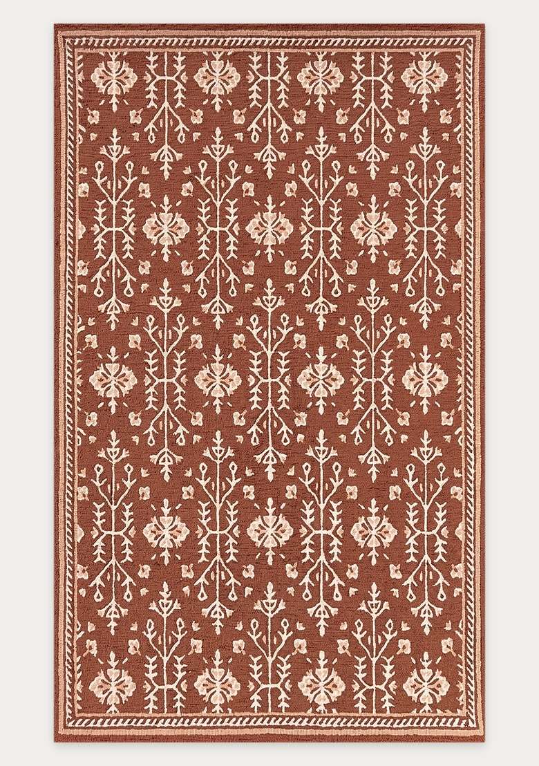 Saffron Rugs Hand-Tufted 100% Wool Area Rug | Terracotta Brown Rectangular Rug | Cotton Backing | Classic Floral Carpet for Living Room - Indya