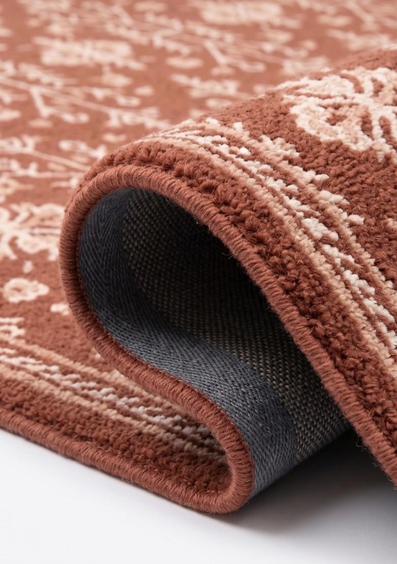 Saffron Rugs Hand Tufted Terracotta Brown Floral Classic Rectangular Wool Area Rug - Indya