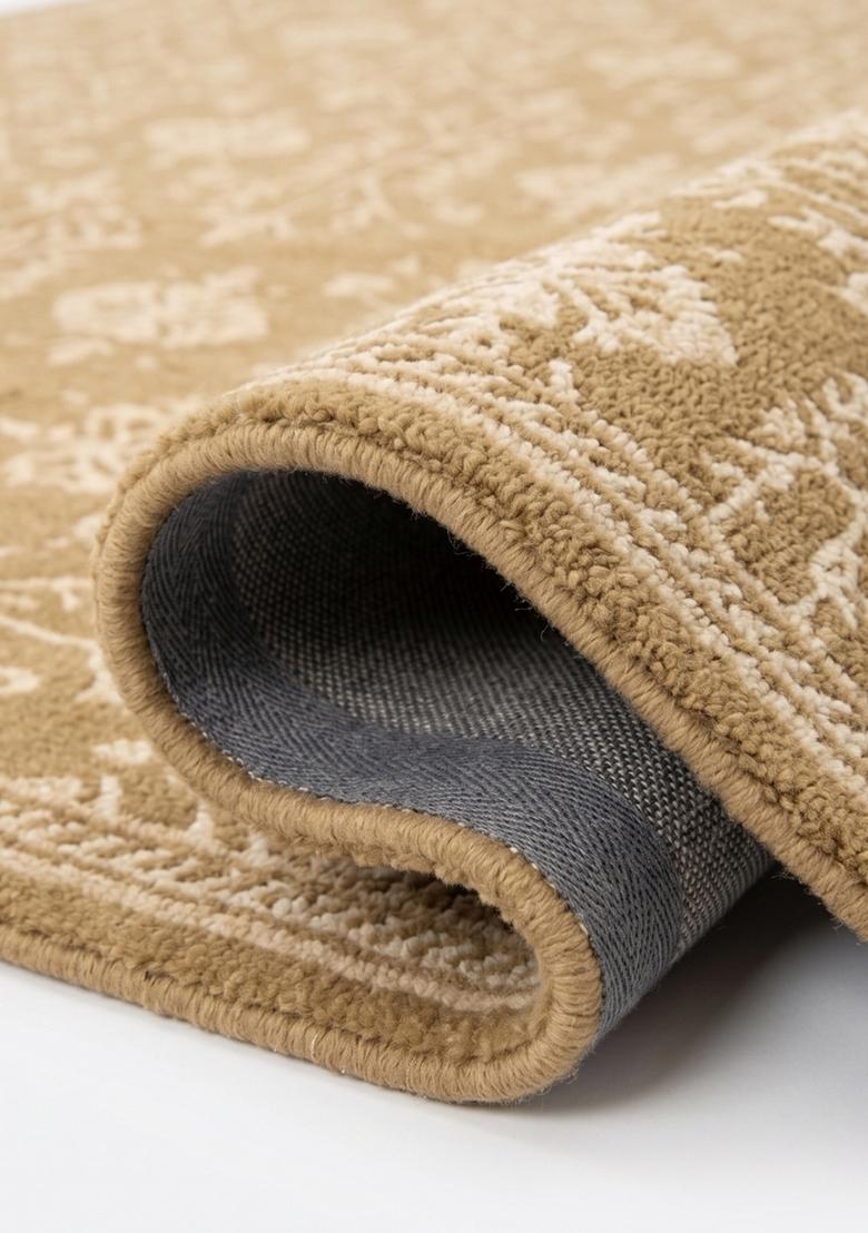 Saffron Rugs Hand Tufted Golden Tan Floral Classic Rectangular Wool Area Rug - Indya