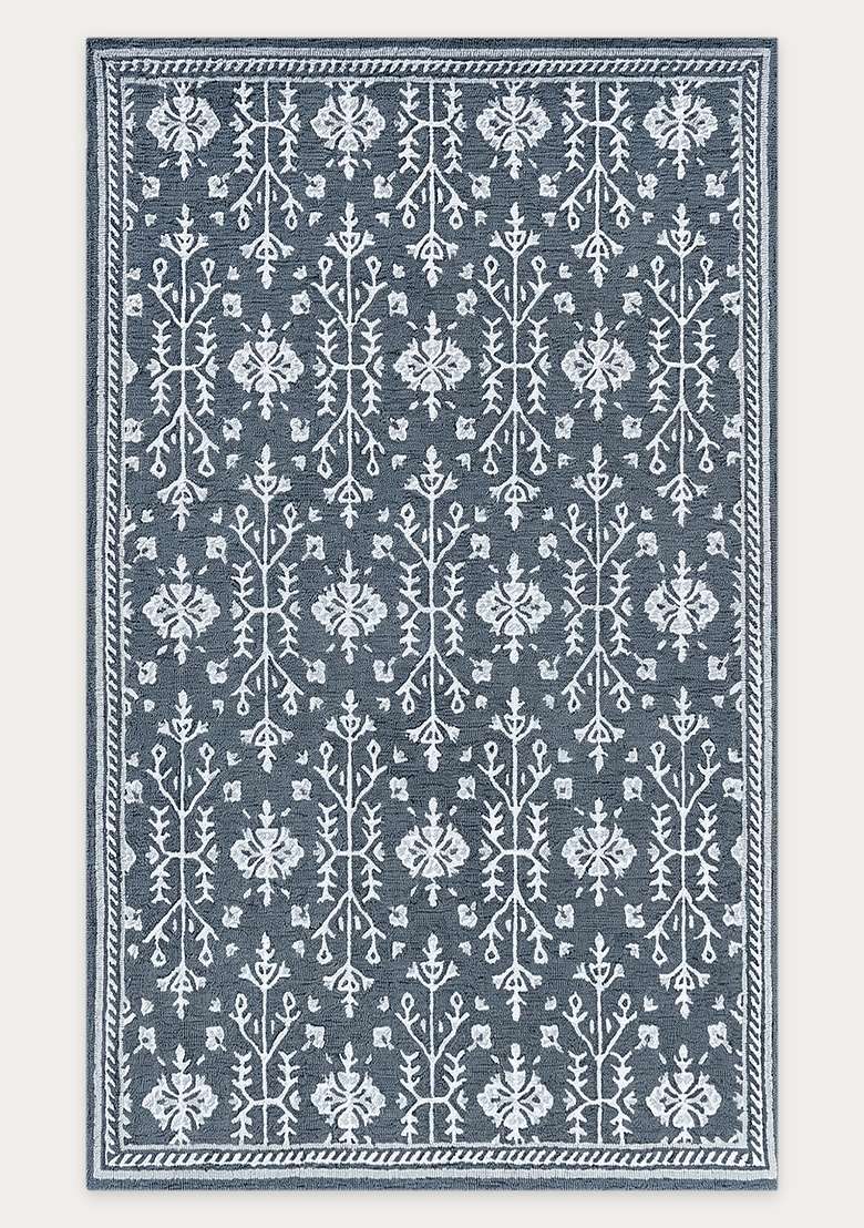 Saffron Rugs Hand-Tufted 100% Wool Area Rug | Steel Blue Grey Rectangular Rug | Cotton Backing | Classic Floral Carpet for Living Room - Indya