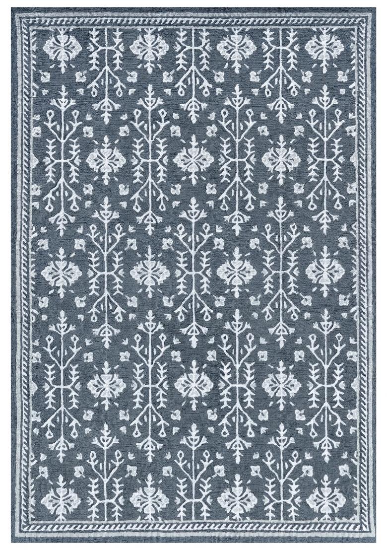 Saffron Rugs Hand Tufted Steel Blue Grey Floral Classic Rectangular Wool Area Rug - Indya