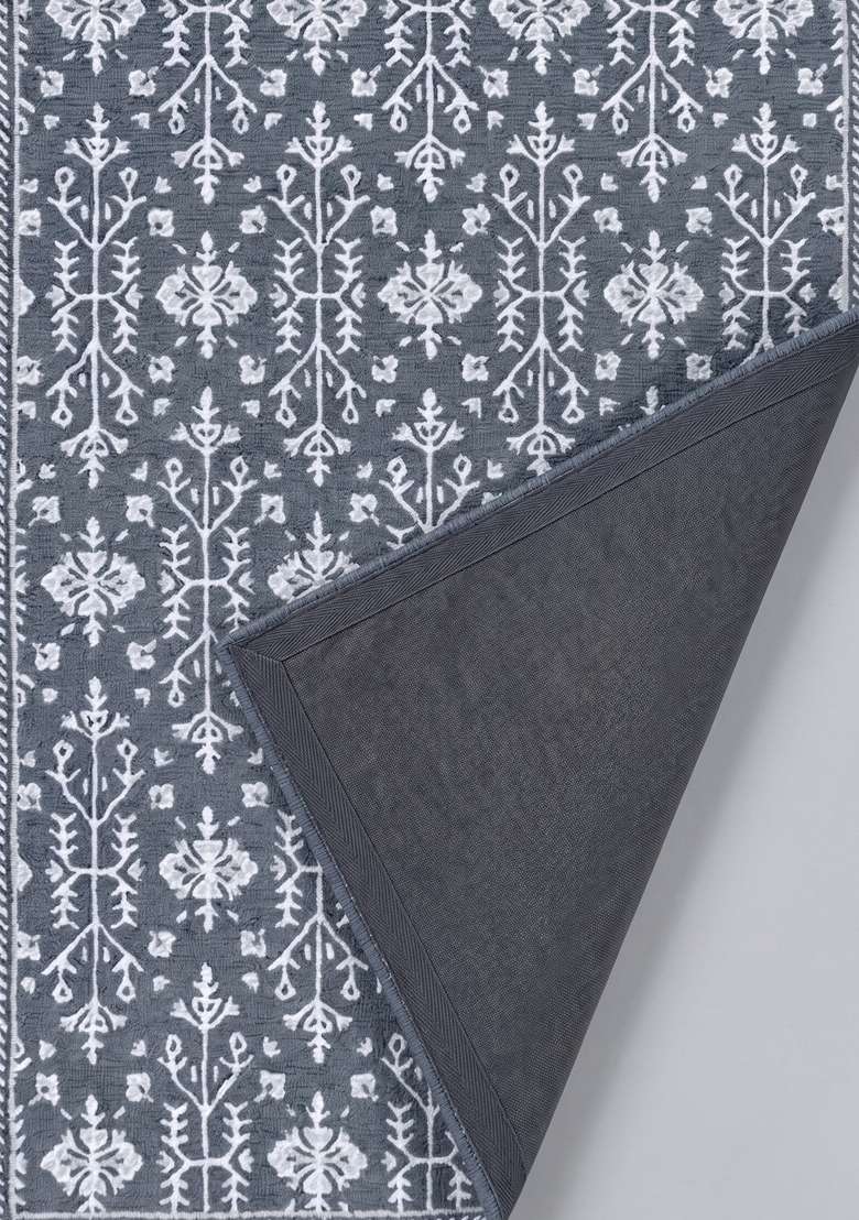 Saffron Rugs Hand-Tufted 100% Wool Area Rug | Steel Blue Grey Rectangular Rug | Cotton Backing | Classic Floral Carpet for Living Room - Indya