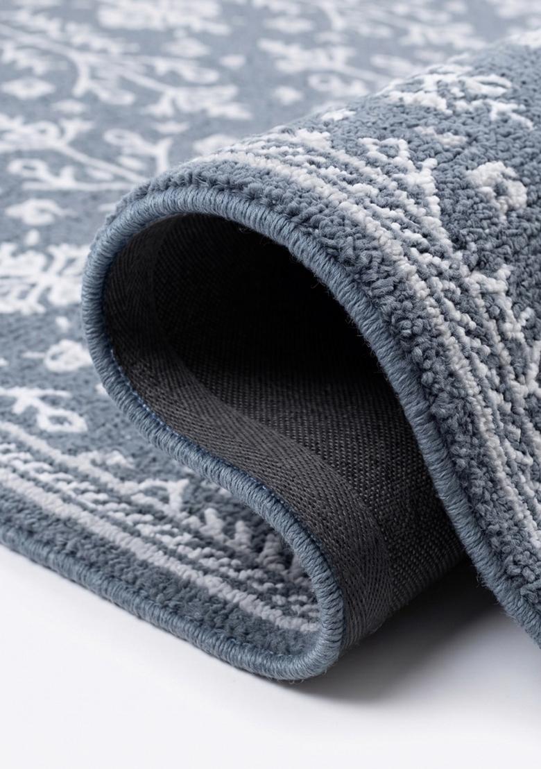 Saffron Rugs Hand Tufted Steel Blue Grey Floral Classic Rectangular Wool Area Rug - Indya