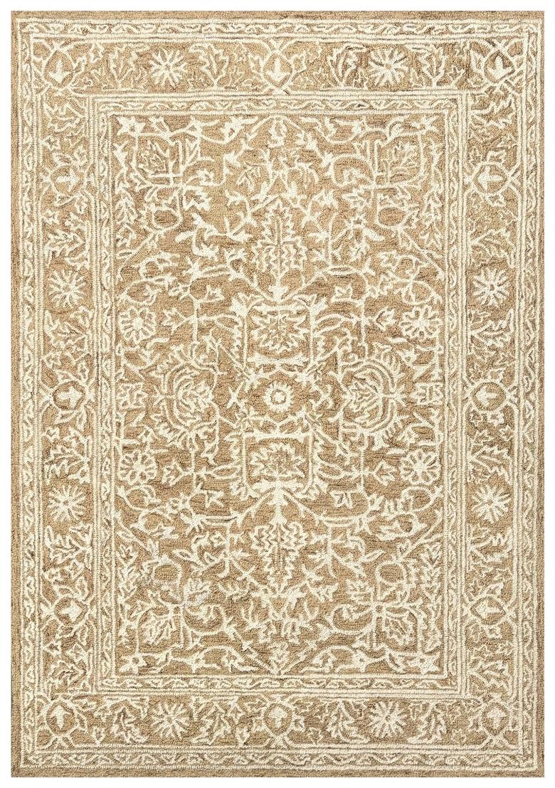 Saffron Rugs Hand Tufted Camel Tan Floral Classic Rectangular Wool Area Rug - Indya