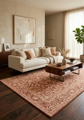 Saffron Rugs Hand Tufted Terracotta Floral Classic Rectangular Wool Area Rug