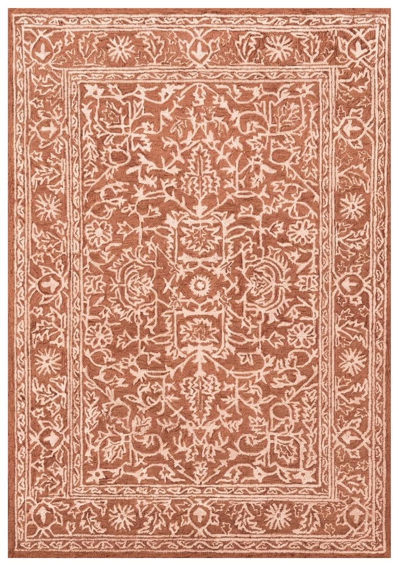 Saffron Rugs Hand Tufted Terracotta Floral Classic Rectangular Wool Area Rug - Indya