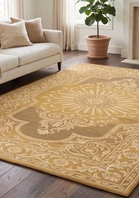 Saffron Rugs Hand Tufted Golden Yellow Floral Classic Rectangular Wool Area Rug