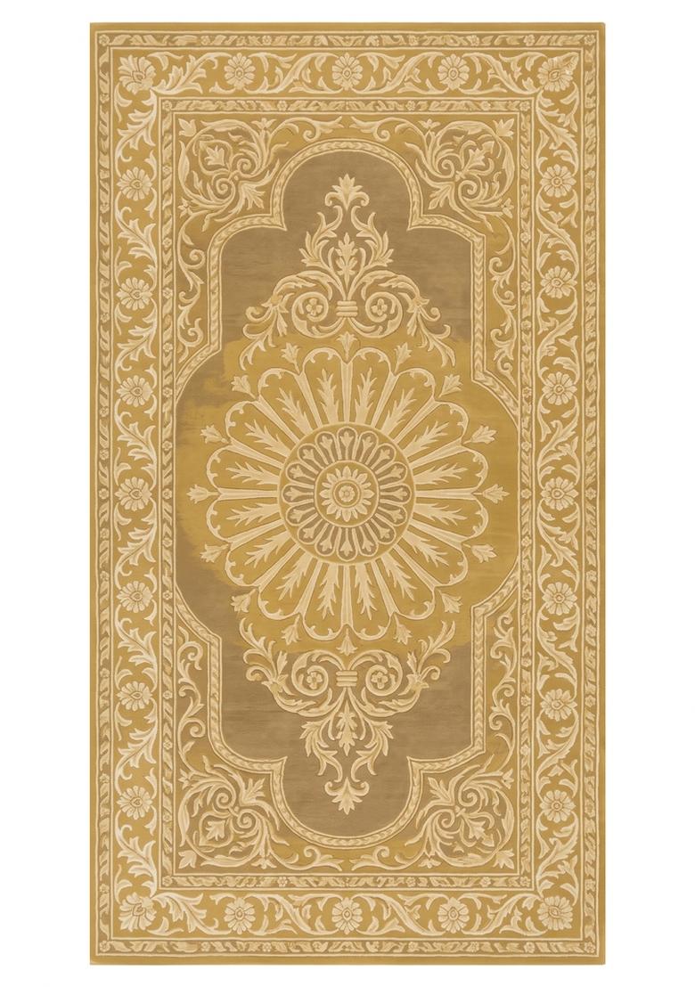 Saffron Rugs Hand Tufted Golden Yellow Floral Classic Rectangular Wool Area Rug - Indya