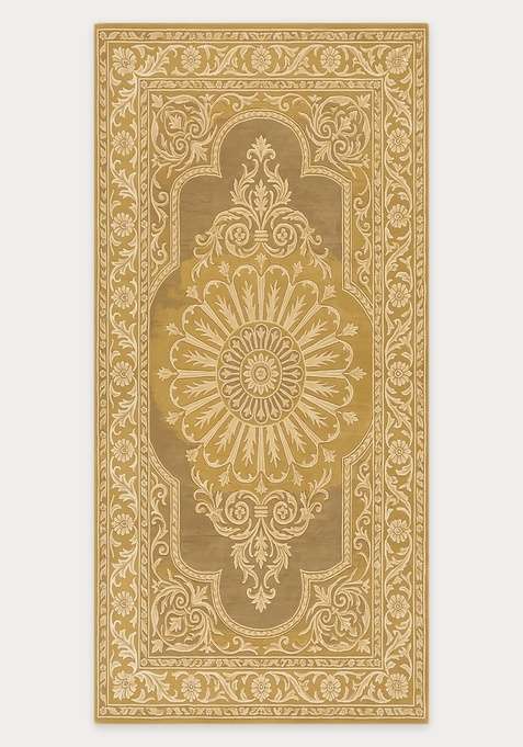 100% Wool Handmade Golden Yellow Rug | Classic Floral Carpet With Cotton Backing For Living Room