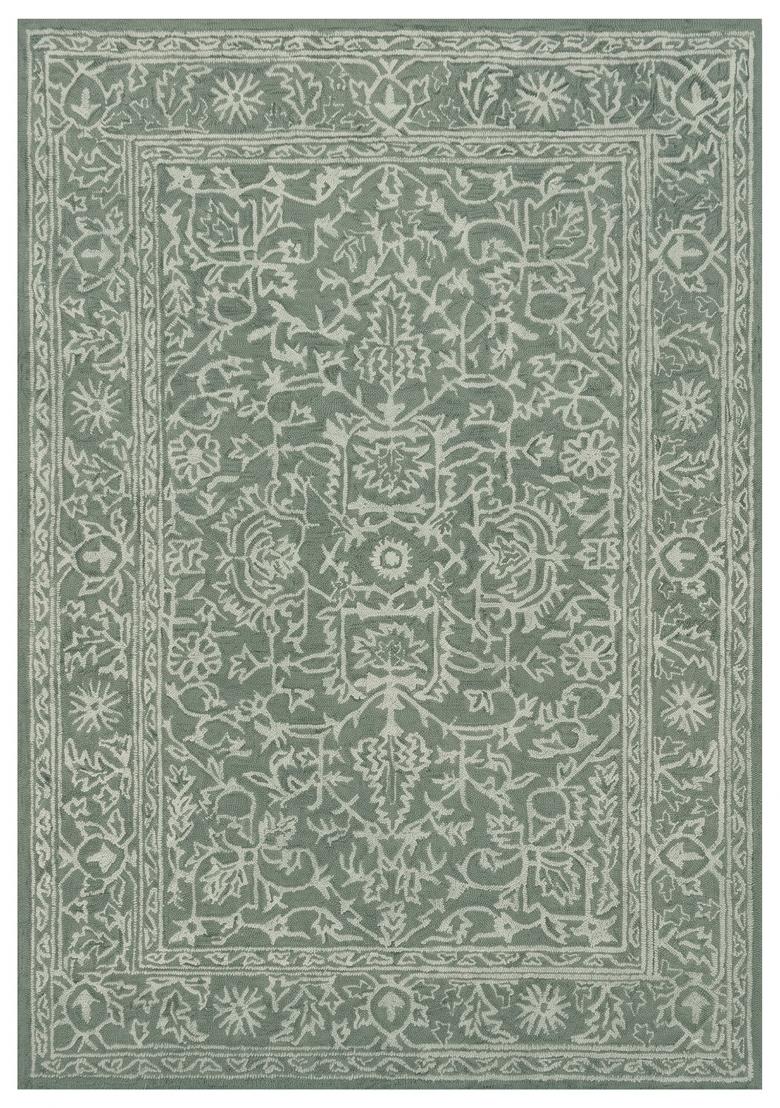 Saffron Rugs Hand Tufted Sage Green Floral Classic Rectangular Wool Area Rug - Indya
